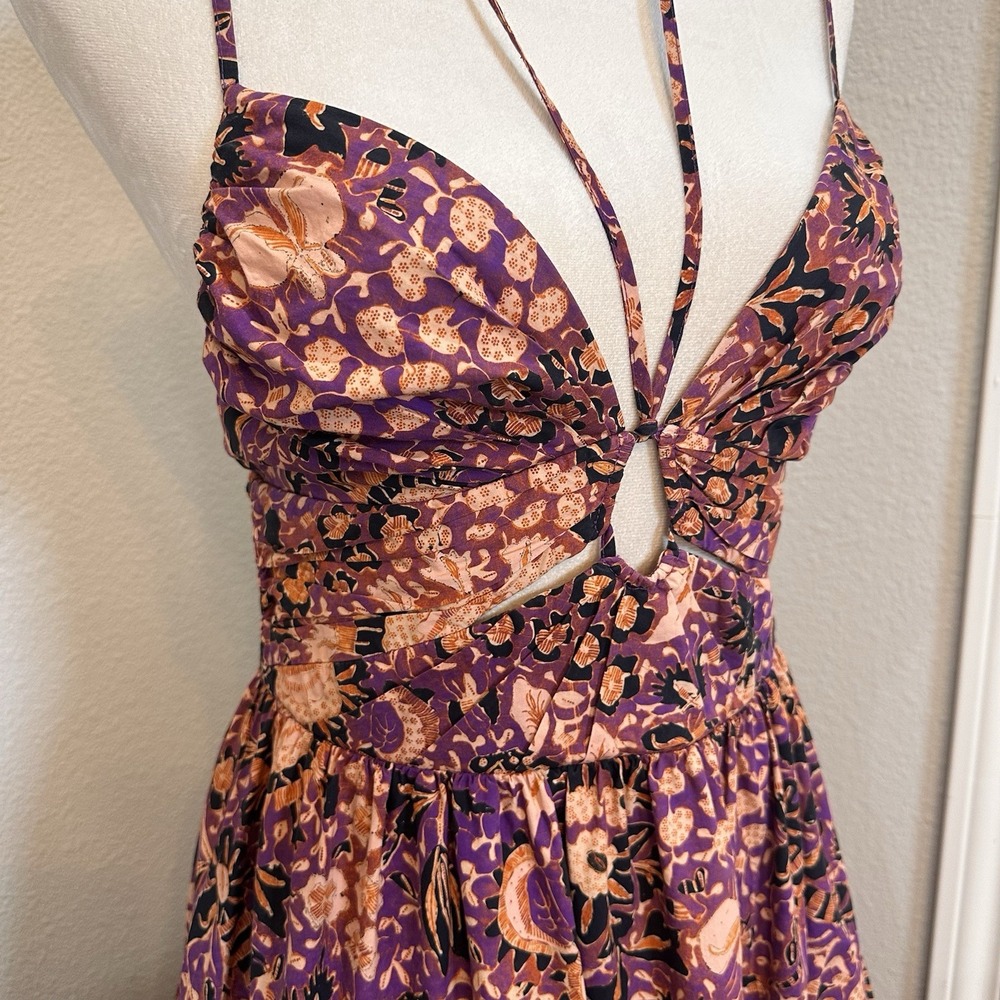 Ulla‎ Johnson Phoebe Strappy Cutout Cotton Midi Dress Batik Purple Brown Boho Sm - Picture 3 of 12